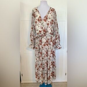 Indigo Soul Floral Wrap Maxi Dress in Cream and Rust-Tone XXL